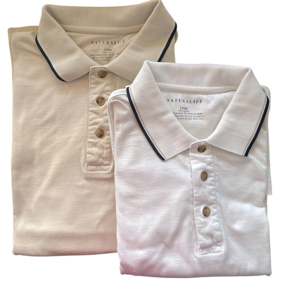 Natural Life Cotton Polo Shirts - Beige and White
